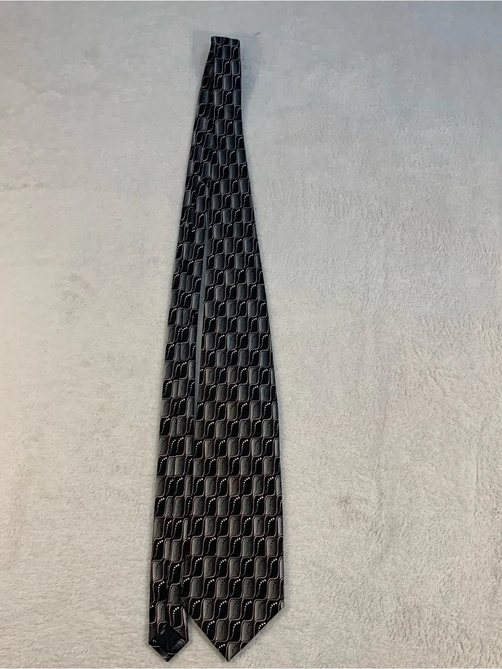 Pierre Cardin Black Geometric Pattern Tie with Gray and Burgundy 100% Silk